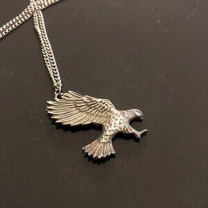 Vtg Silver Eagle Pendant Necklace 2" Wingspan 80s 90s